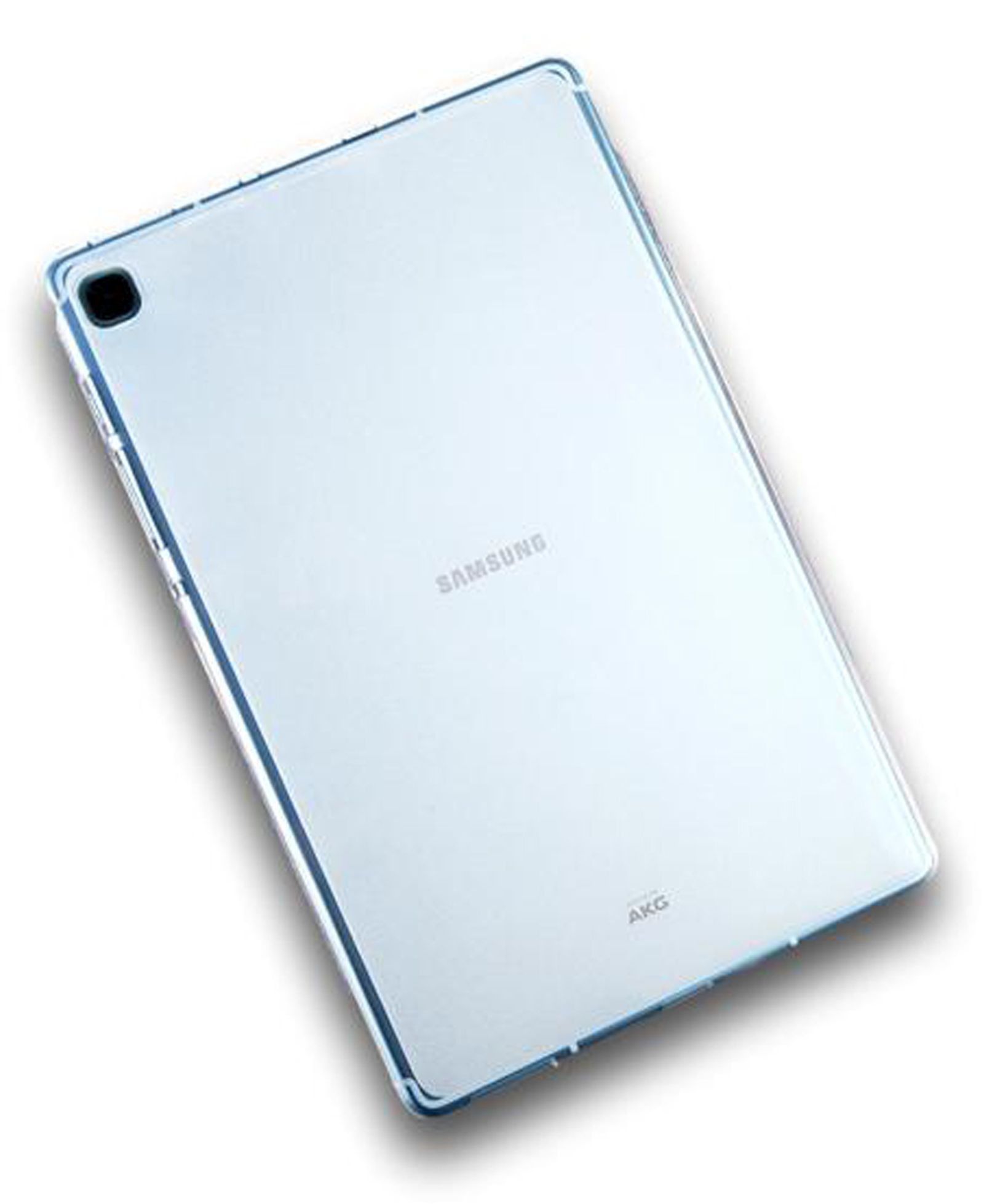 Klare Tablet-Hülle. Die Hülle ist transparent und zeigt die Rückseite eines Samsung-Tablets.