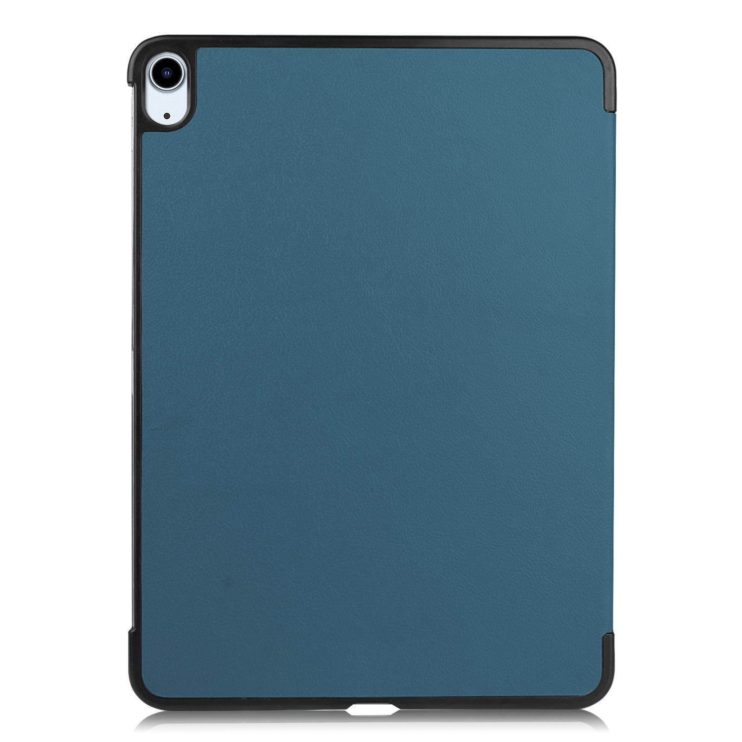 Blaue Tablethülle. Kamera oben links mit schwarzem Rahmen.