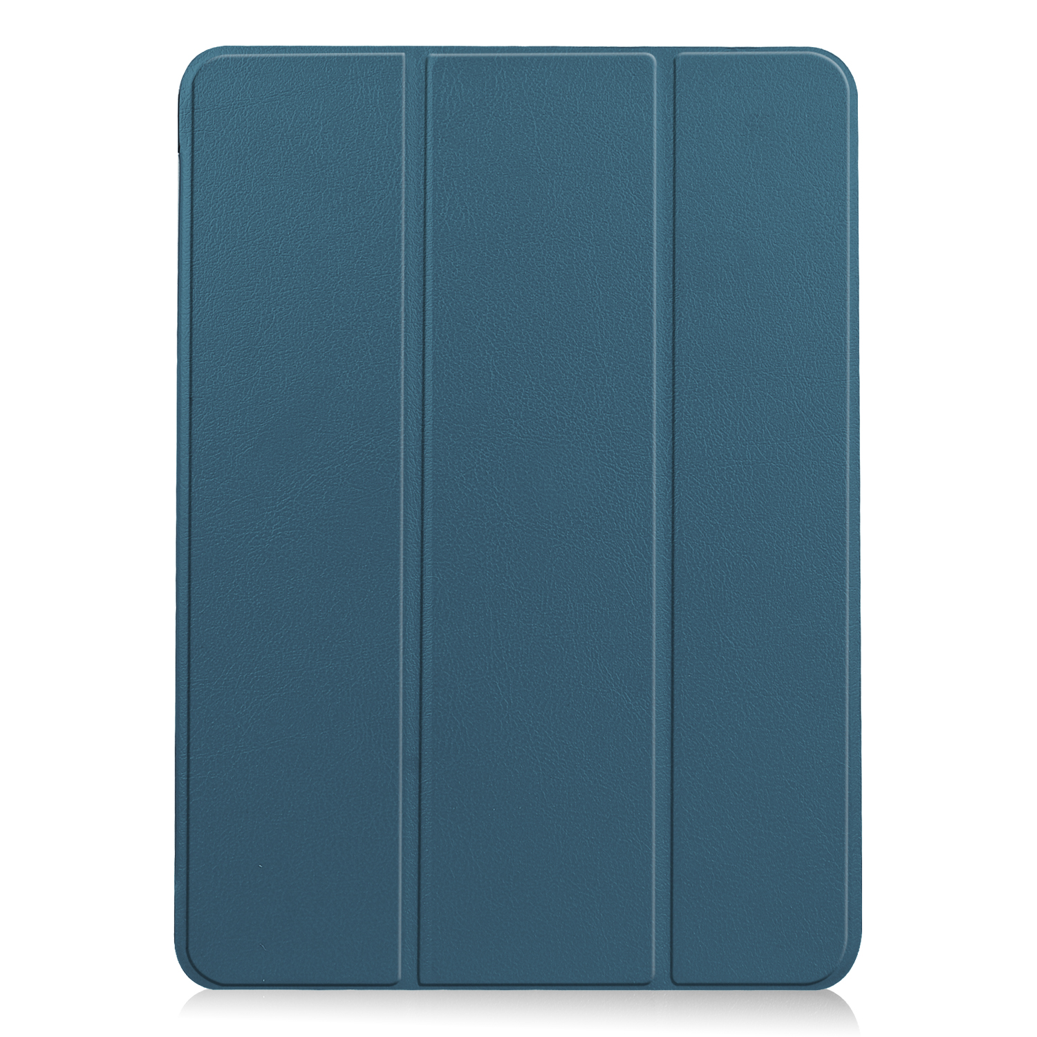Türkisfarbene Tablethülle. Drei vertikale Falten. Einfarbige türkise Farbe. Klares, einfaches Design.