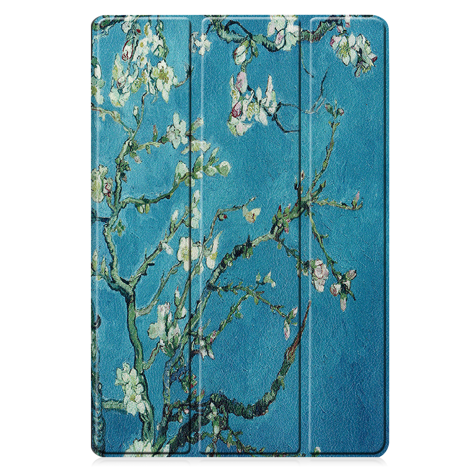 Custodia per tablet, stile Van Gogh, con sfondo blu e design floreale.