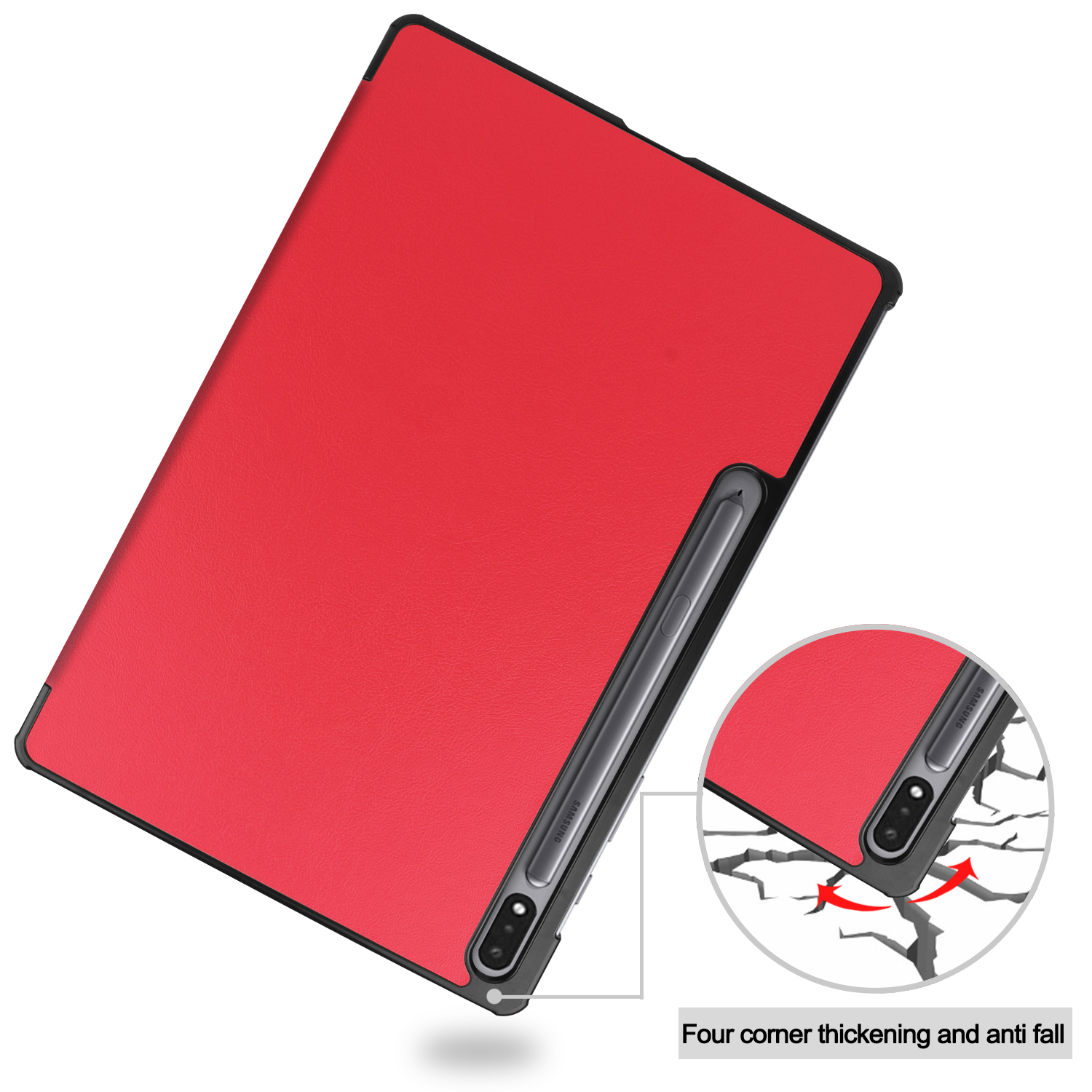 LOBWERK Hülle Schutzhülle Bookcover für Tab Galaxy S Rot T970 X800 S7 Zoll T975 12.4 Plus Samsung Kunstleder