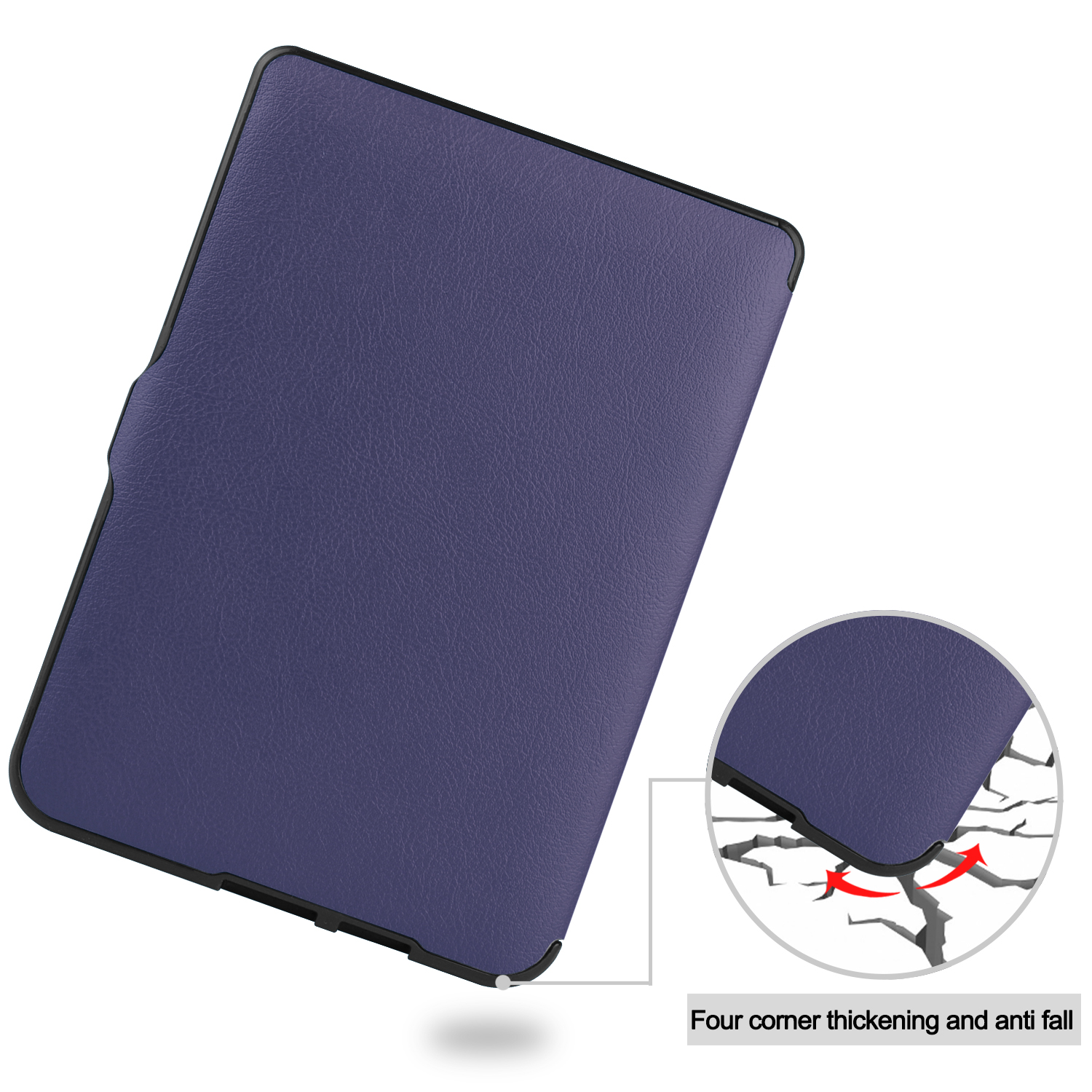 Violette Tablethülle mit hervorgehobener Anti-Fall-Funktion auf weißem Hintergrund.