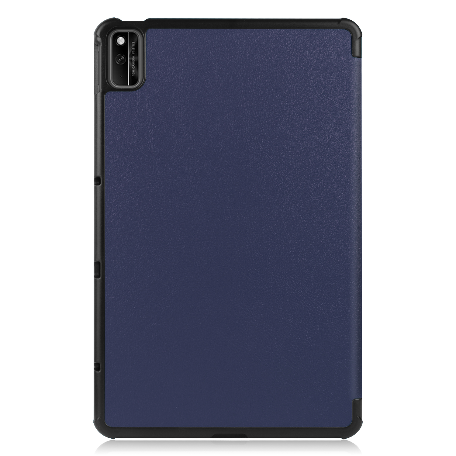 Dunkelblaue Tablet-Hülle geschlossen, mit Kameraausschnitt oben.
