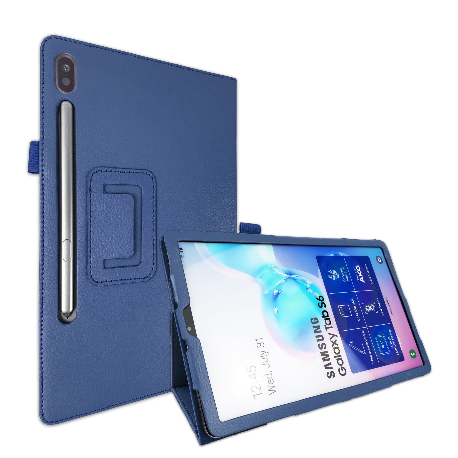 LOBWERK 2in1 für Blau (Schutzhülle Bookcover S6 Galaxy SM-T860 Kunstleder, Samsung 10.5 + Case SM-T865 Schutzglas) Tab Set