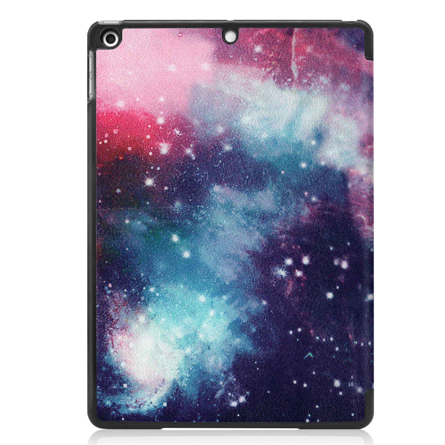 Tablet-Hülle mit Galaxie-Design. Es hat einen schwarzen Rahmen.