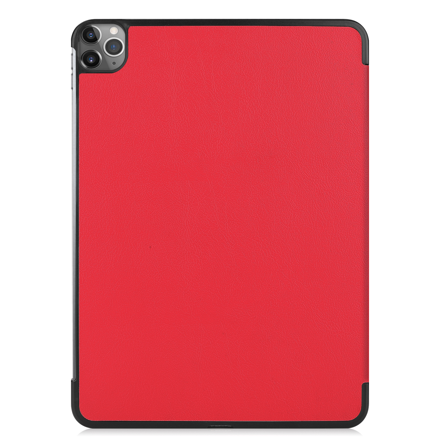 Rote Tablet-Hülle mit schwarzem Rand und Kamera oben.