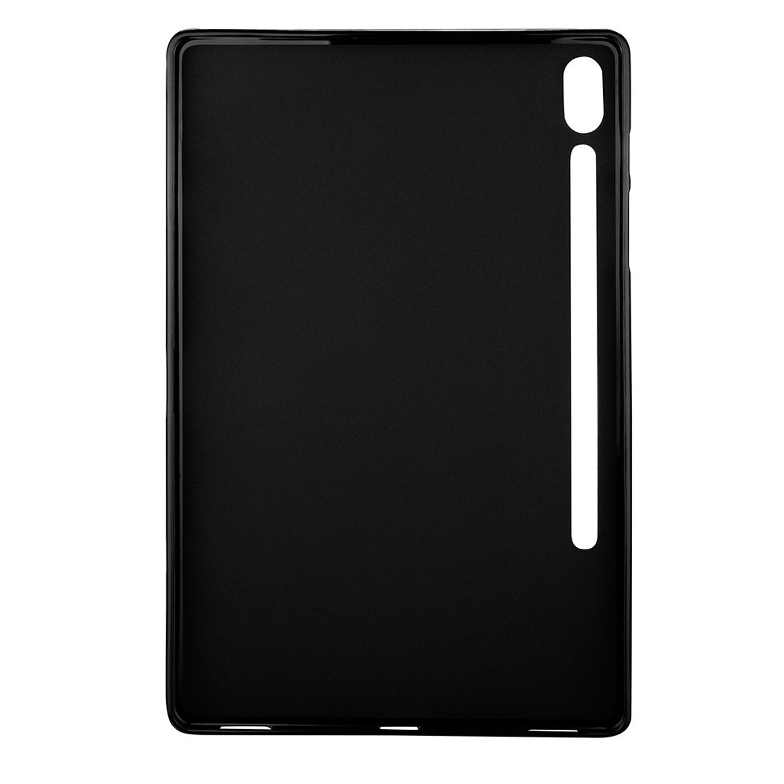 Schwarze Tablethülle. Die Hülle hat einen Ausschnitt für Kamera und Stift.
