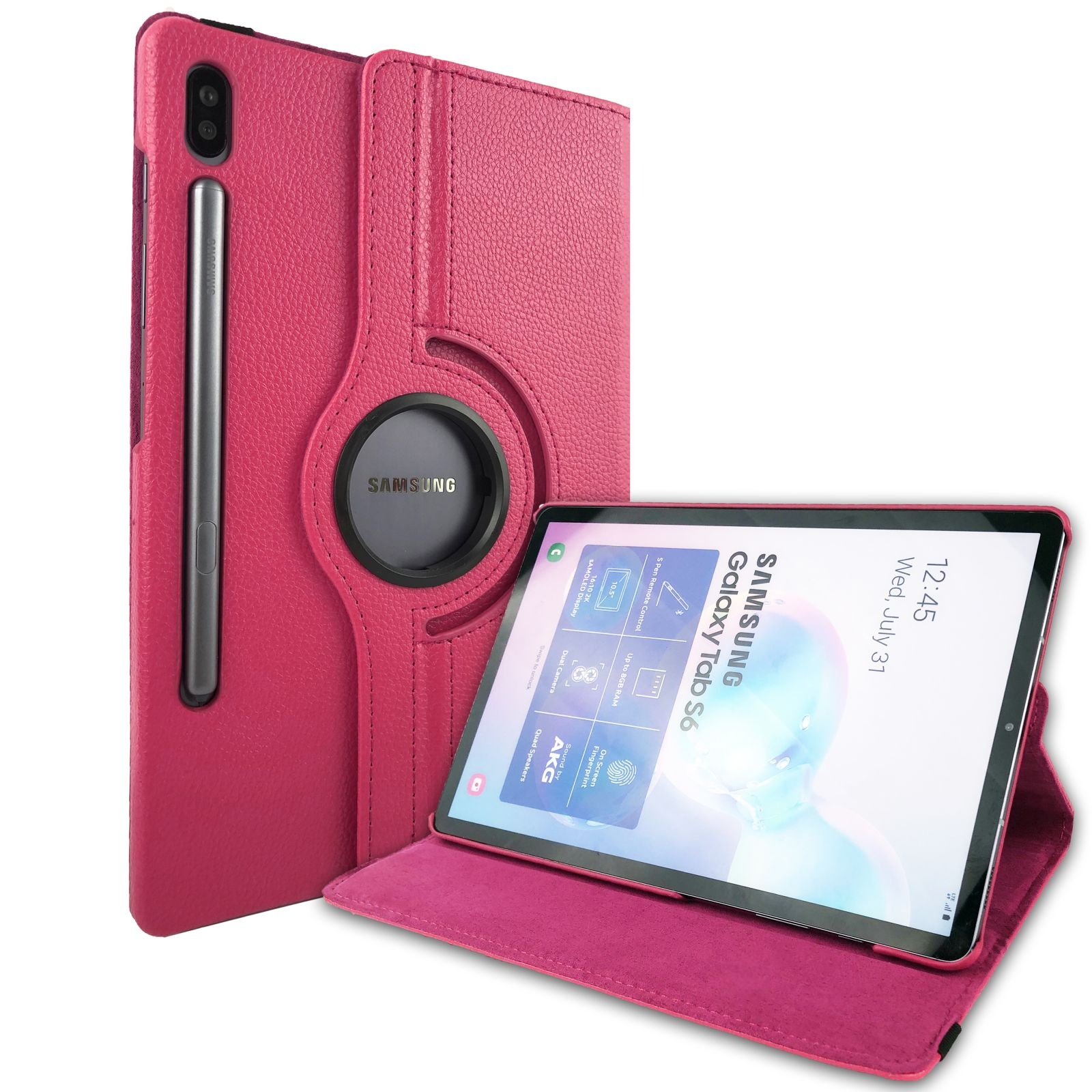 LOBWERK Hülle Schutzhülle Bookcover für Kunstleder, S6 Tab Samsung Pink Galaxy Zoll SM-T860 10.5