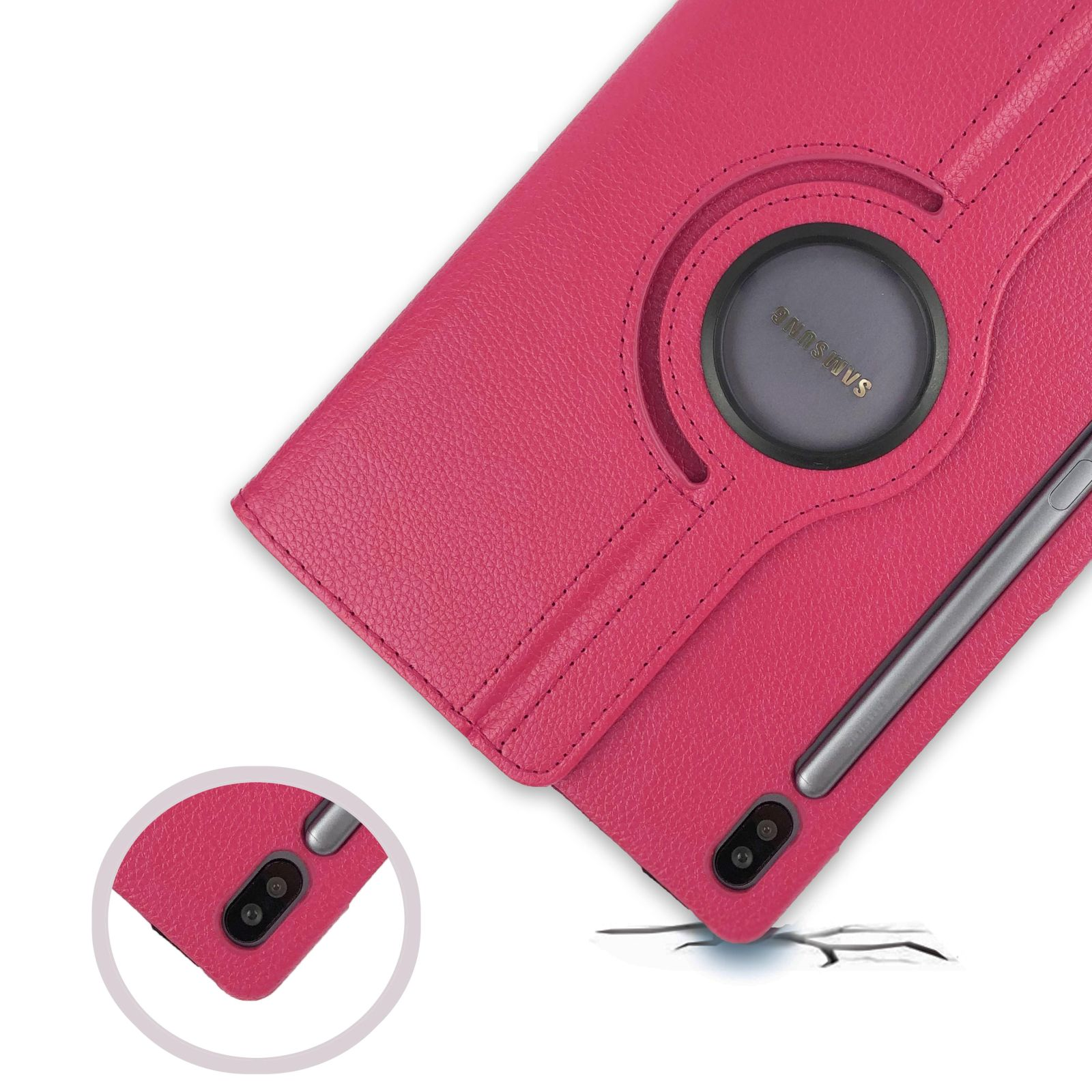 LOBWERK 2in1 Set (Schutzhülle Samsung 10.5 + Kunstleder, SM-T865 Case Tab Bookcover S6 für Pink Schutzglas) Galaxy SM-T860