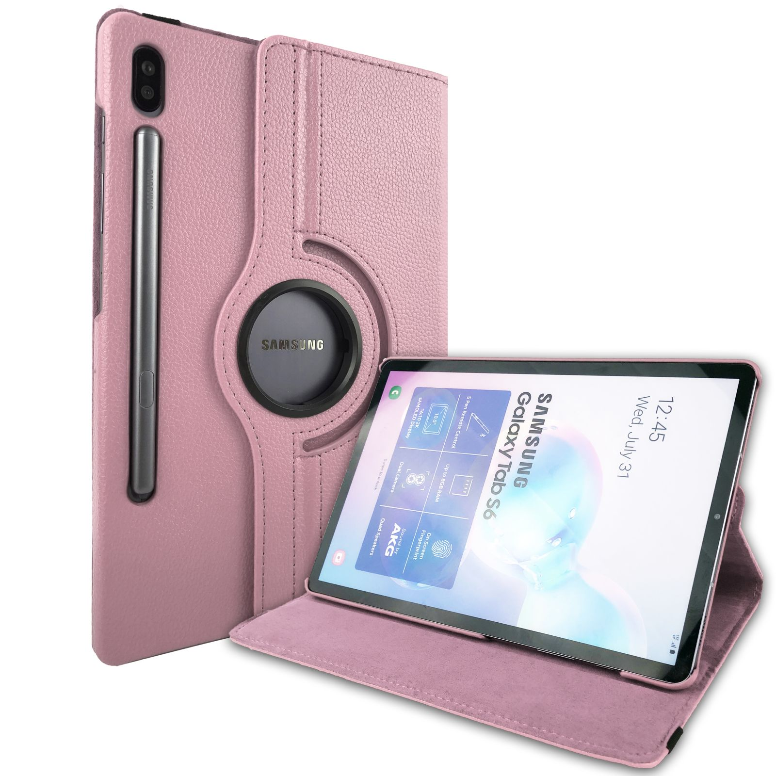 LOBWERK 2in1 Set (Schutzhülle + Bookcover SM-T865 Kunstleder, 10.5 Rosa SM-T860 Samsung S6 Galaxy Tab Case für Schutzglas)
