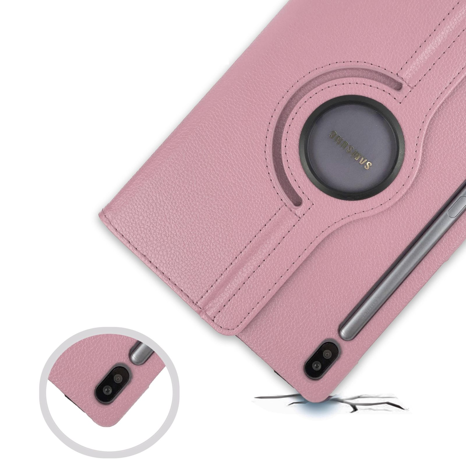 LOBWERK 2in1 Set (Schutzhülle + Bookcover SM-T865 Kunstleder, 10.5 Rosa SM-T860 Samsung S6 Galaxy Tab Case für Schutzglas)