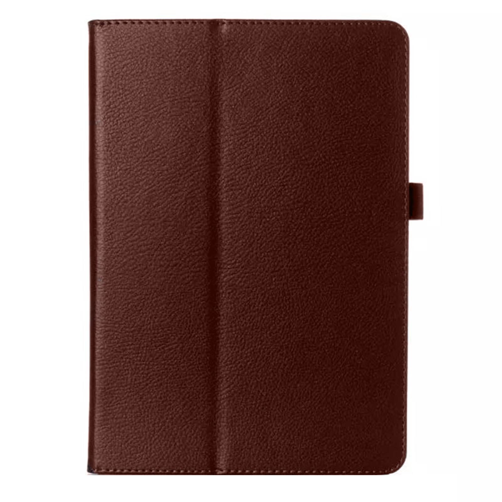 Geschlossene dunkelbraune Tablet-Hülle. Zeigt die Vorderseite mit einem einfachen, eleganten Design.