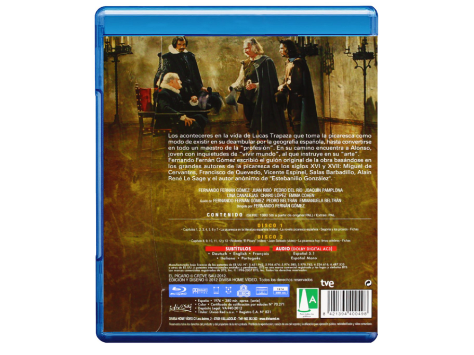 Parte trasera de una caja Blu-ray con texto en español e imágenes de personas.