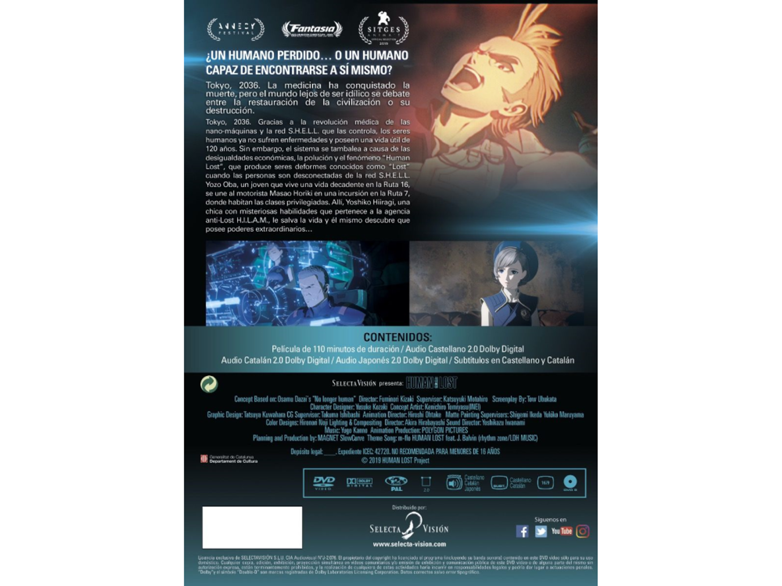 Parte trasera de una caja de DVD con texto japonés y una imagen de dibujos animados de una persona.