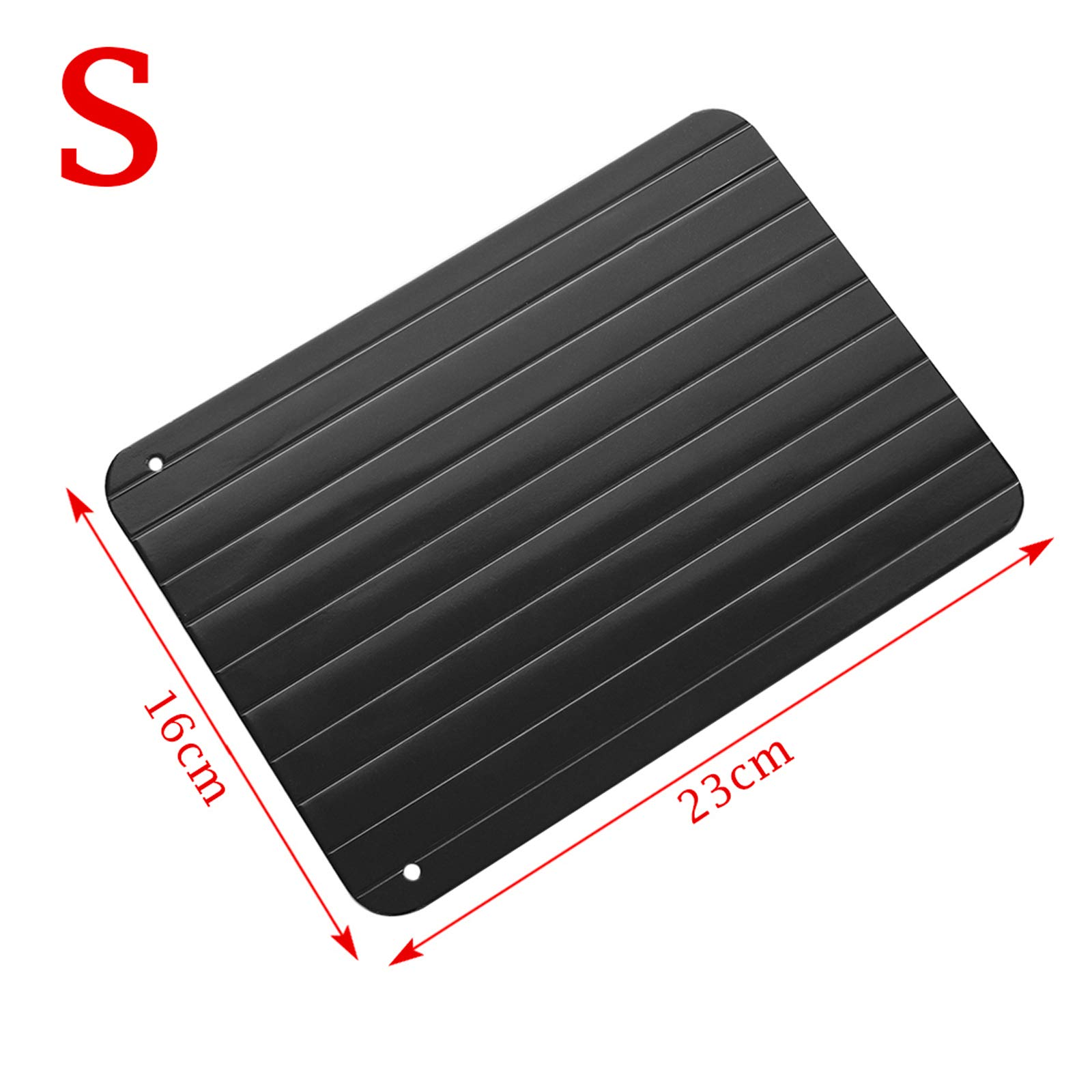 Schwarzes Rechteck mit parallelen Linien. Es hat die Abmessungen 16 cm x 23 cm.