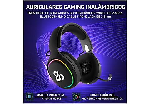 Auriculares gaming  - Aton NEWSKILL, Circumaurales, Bluetooth, Negro