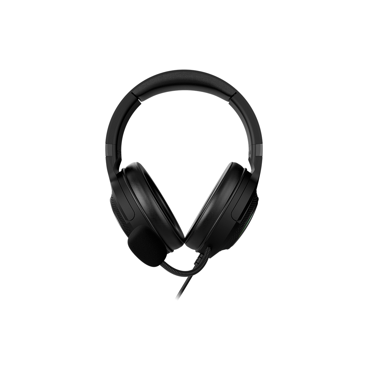 Czarne słuchawki na czarnym tle z mikrofonem.