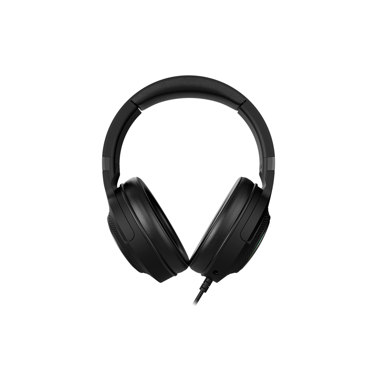 Czarne słuchawki nauszne na czarnym tle.