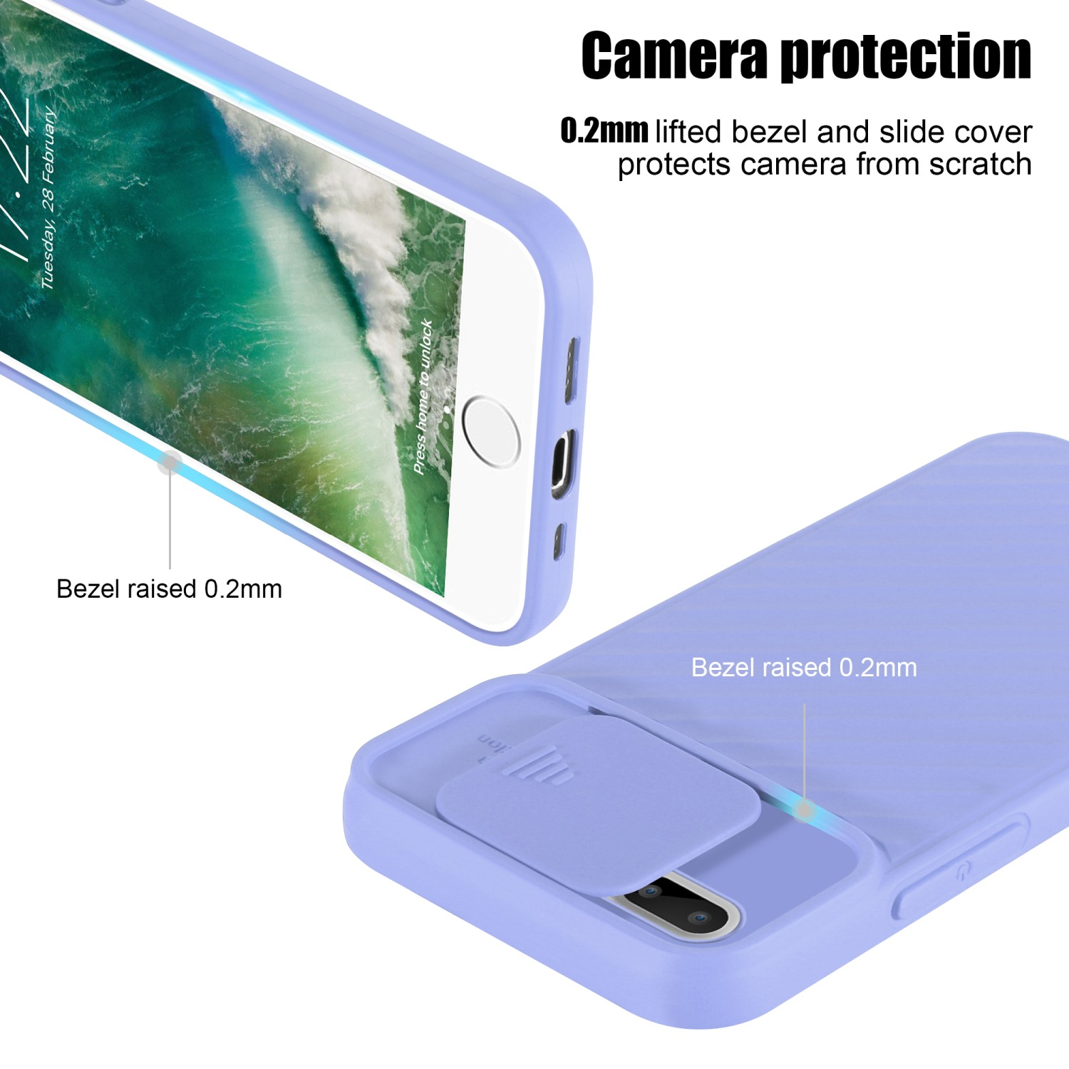Zwei Handyhüllen. Die obere Hülle befindet sich auf dem Telefon, die untere zeigt die Abdeckung.