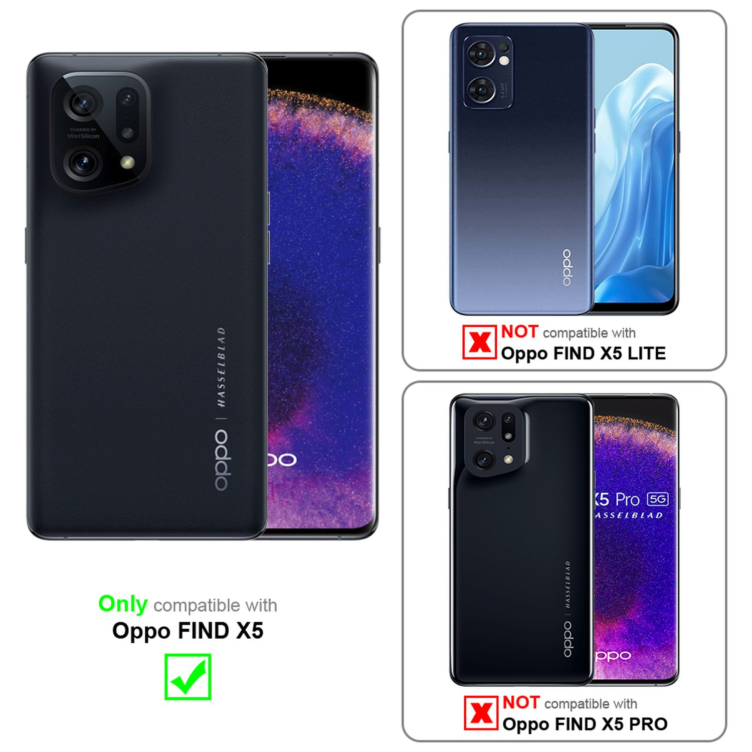 Confronto telefoni: Oppo FIND X5 compatibile, Oppo FIND X5 Lite e Pro no.