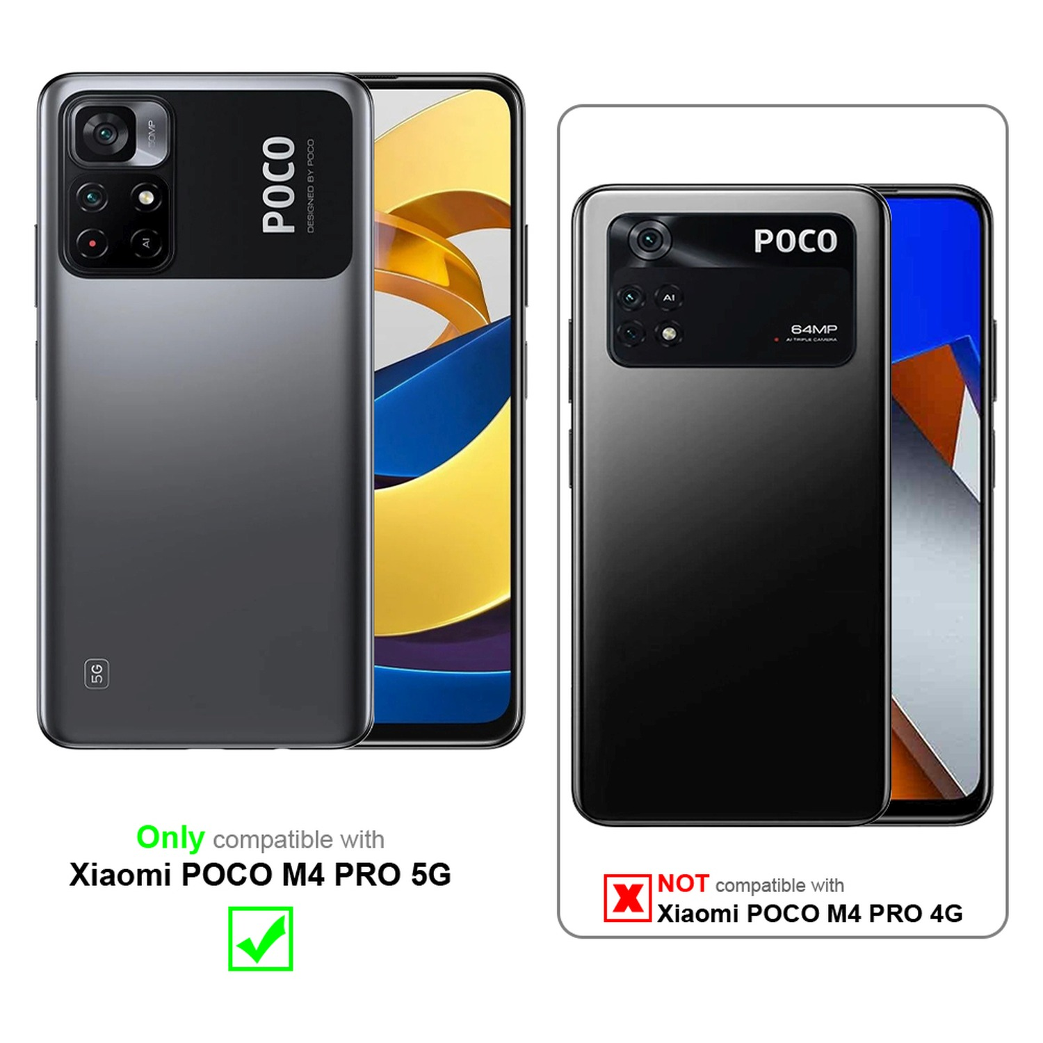 Confronto telefoni: Xiaomi POCO M4 PRO 5G compatibile, Xiaomi POCO M4 PRO 4G no.