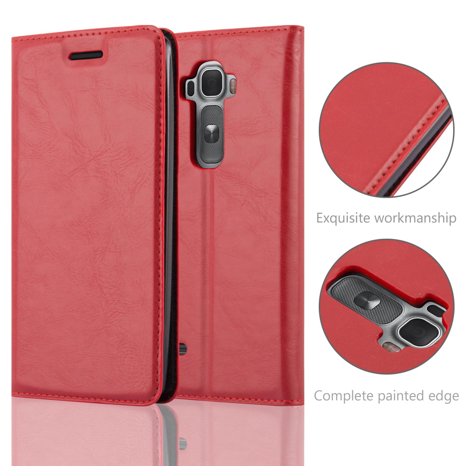 CADORABO LG, 2, ROT Hülle Invisible G FLEX Book Bookcover, APFEL Magnet,