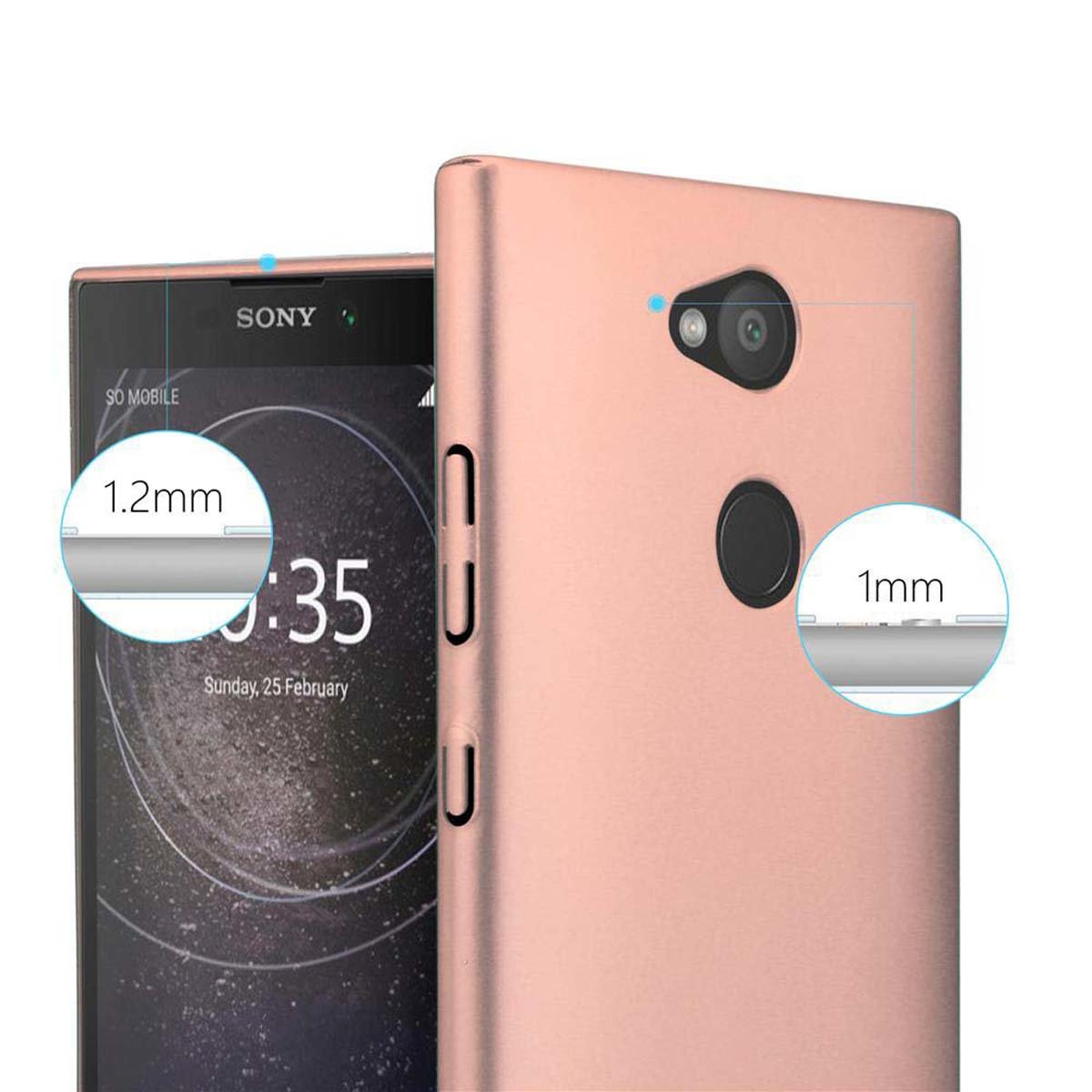 Vengono mostrati due smartphone oro rosa, uno con lo schermo visibile e l'altro con il retro rivolto verso l'osservatore.