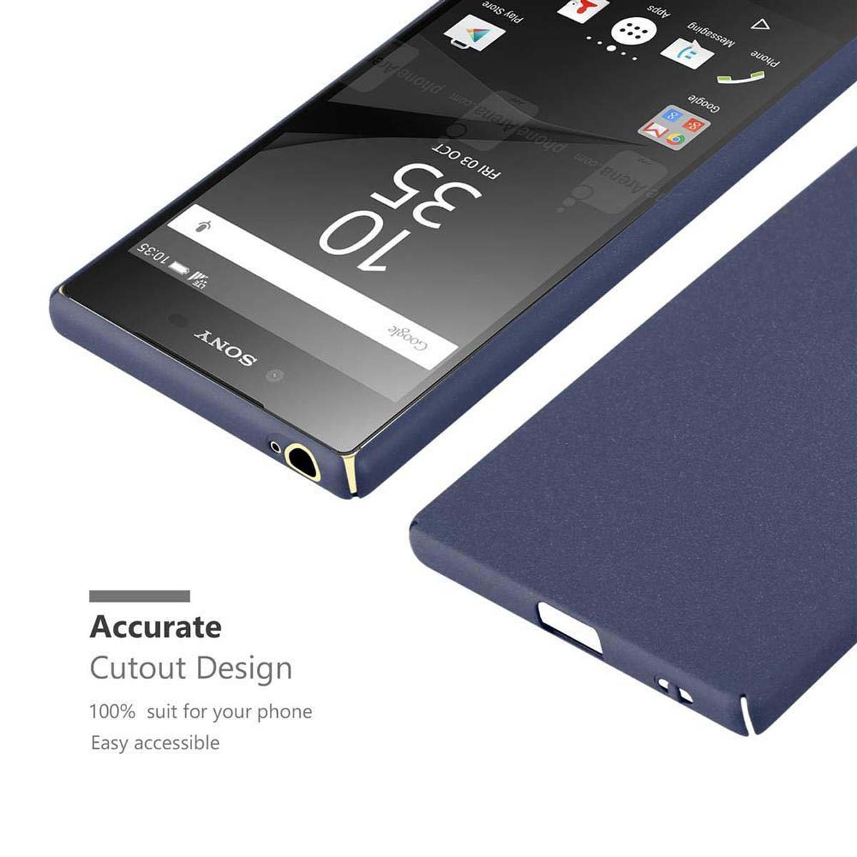 Teléfono y funda lado a lado, mostrando un diseño recortado.