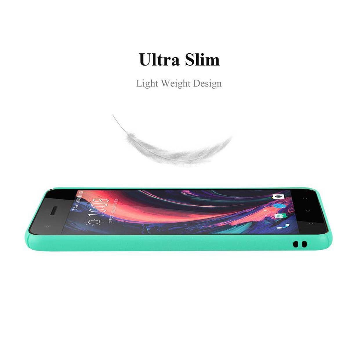Un telefono verde con l'ora 10:08 sullo schermo e una piuma bianca che fluttua sopra.
