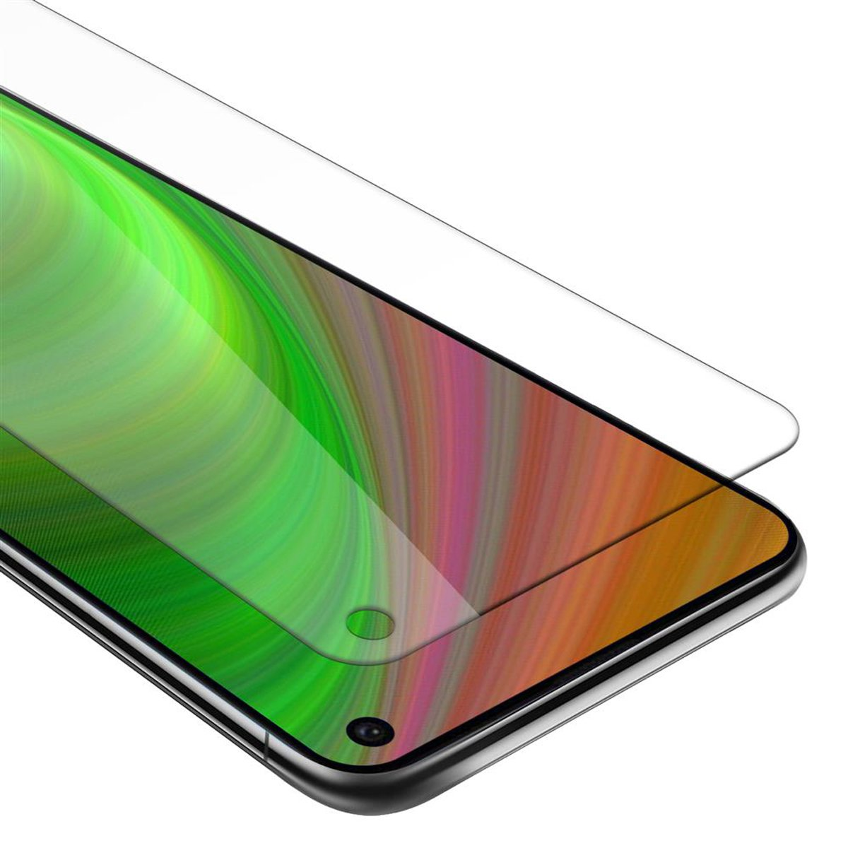 Una protezione per lo schermo su un telefono. La protezione è trasparente.
