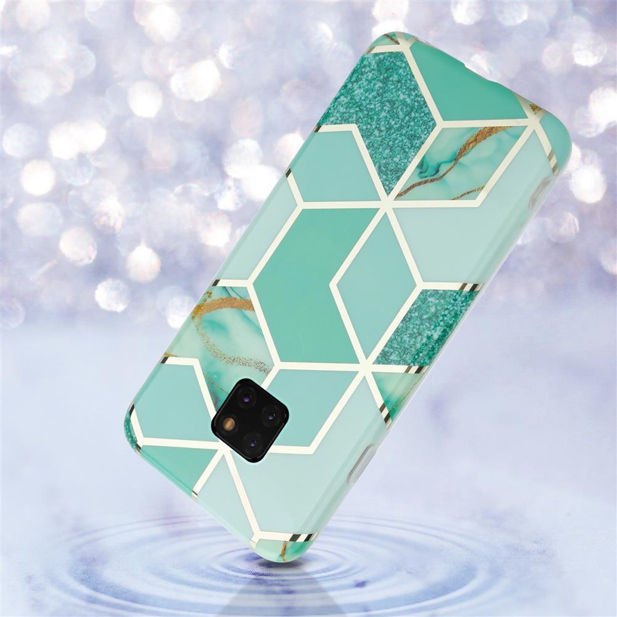 Custodia per telefono con design geometrico, con sfondo strutturato.