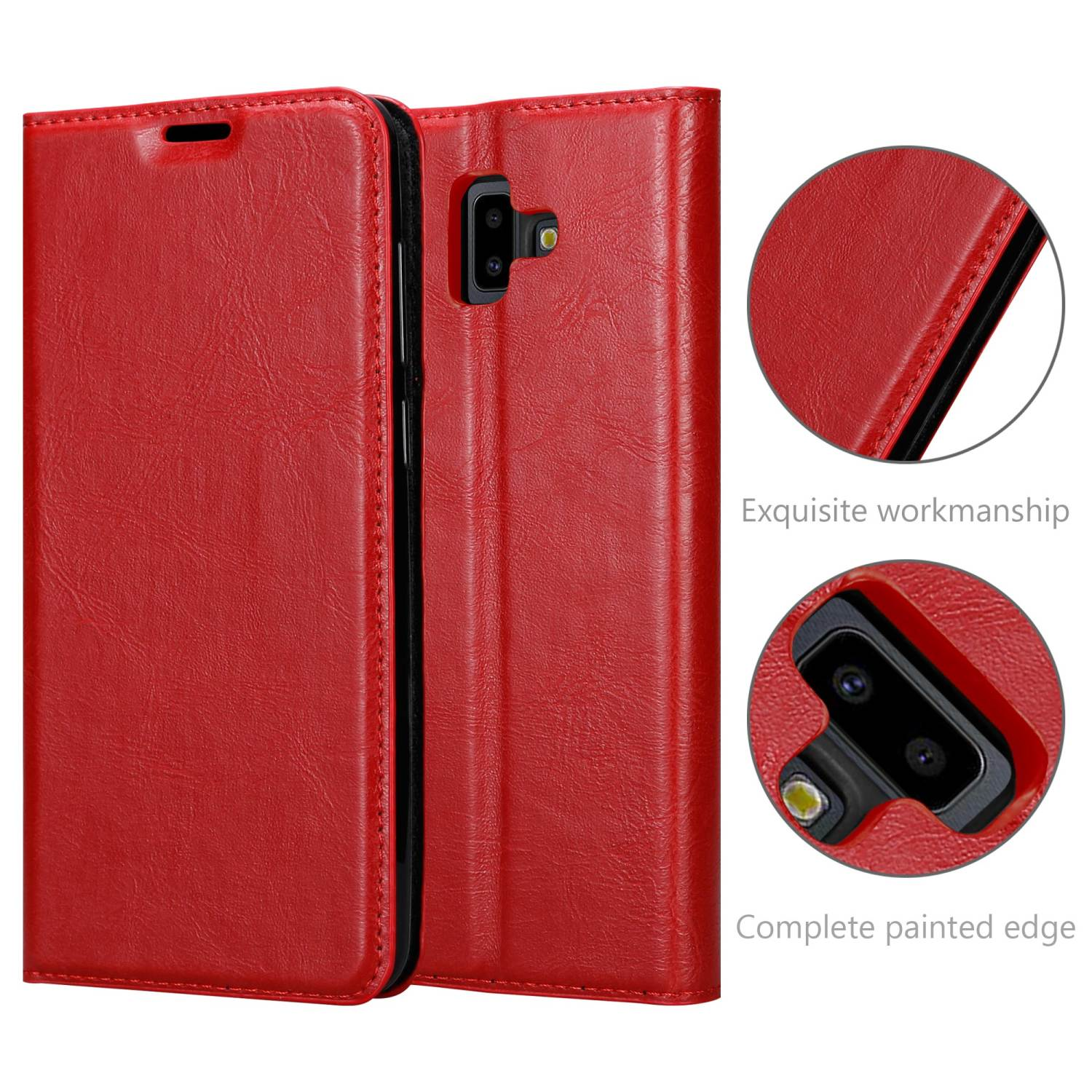 CADORABO Book Hülle Invisible Magnet, PLUS, APFEL Samsung, Galaxy J6 ROT Bookcover