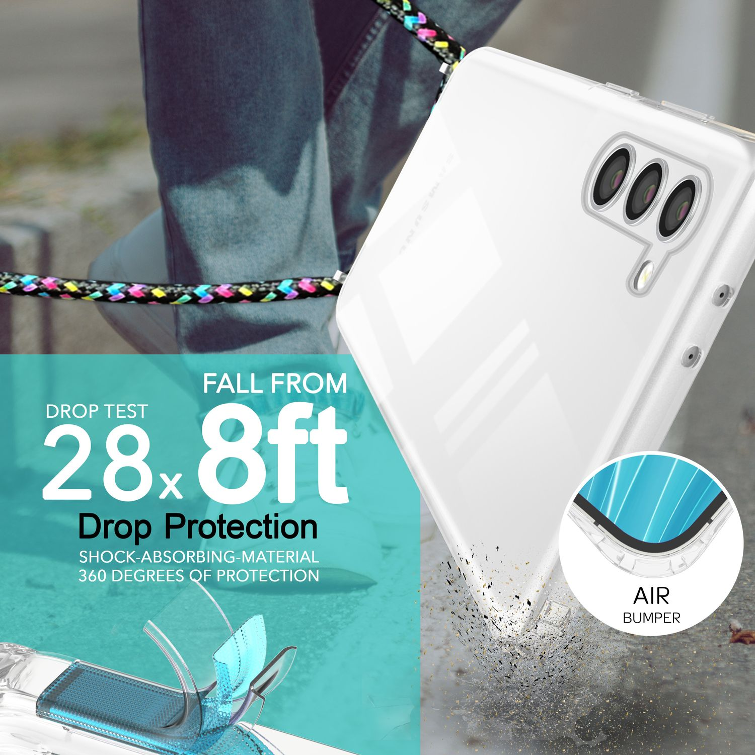 NALIA Klare Hybrid Hülle Plus, Kette mit Backcover, S23 Galaxy Umhängen, zum Mehrfarbig Samsung
