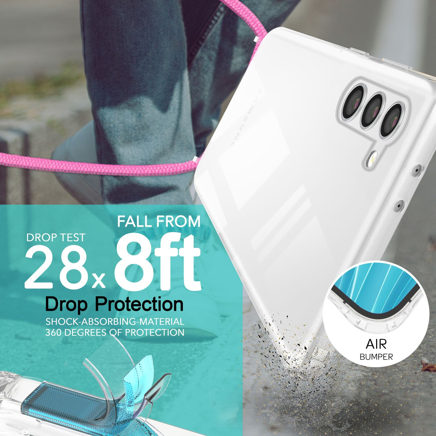 NALIA Klare Hybrid zum Galaxy Samsung, mit Kette Backcover, Pink Hülle Umhängen, S23