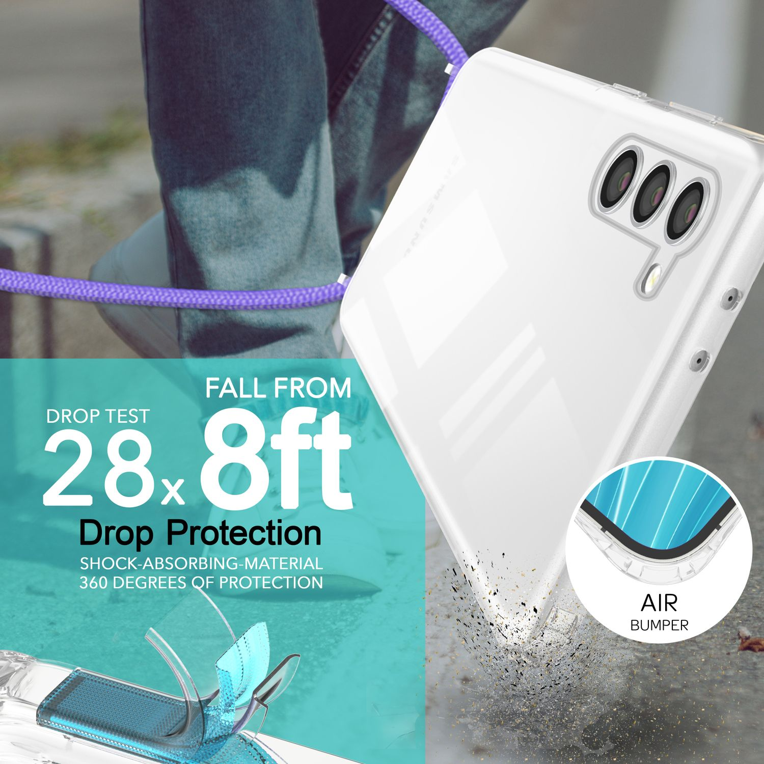 NALIA Klare mit Samsung, S23 Galaxy Hülle Backcover, Plus, Kette zum Lila Hybrid Umhängen