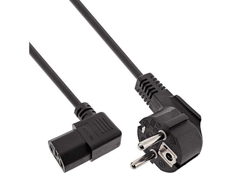 INLINE InLine® Netzkabel, auf Stromkabel Kaltgerätestecker Schutzkontakt gewinkelt C13 extern