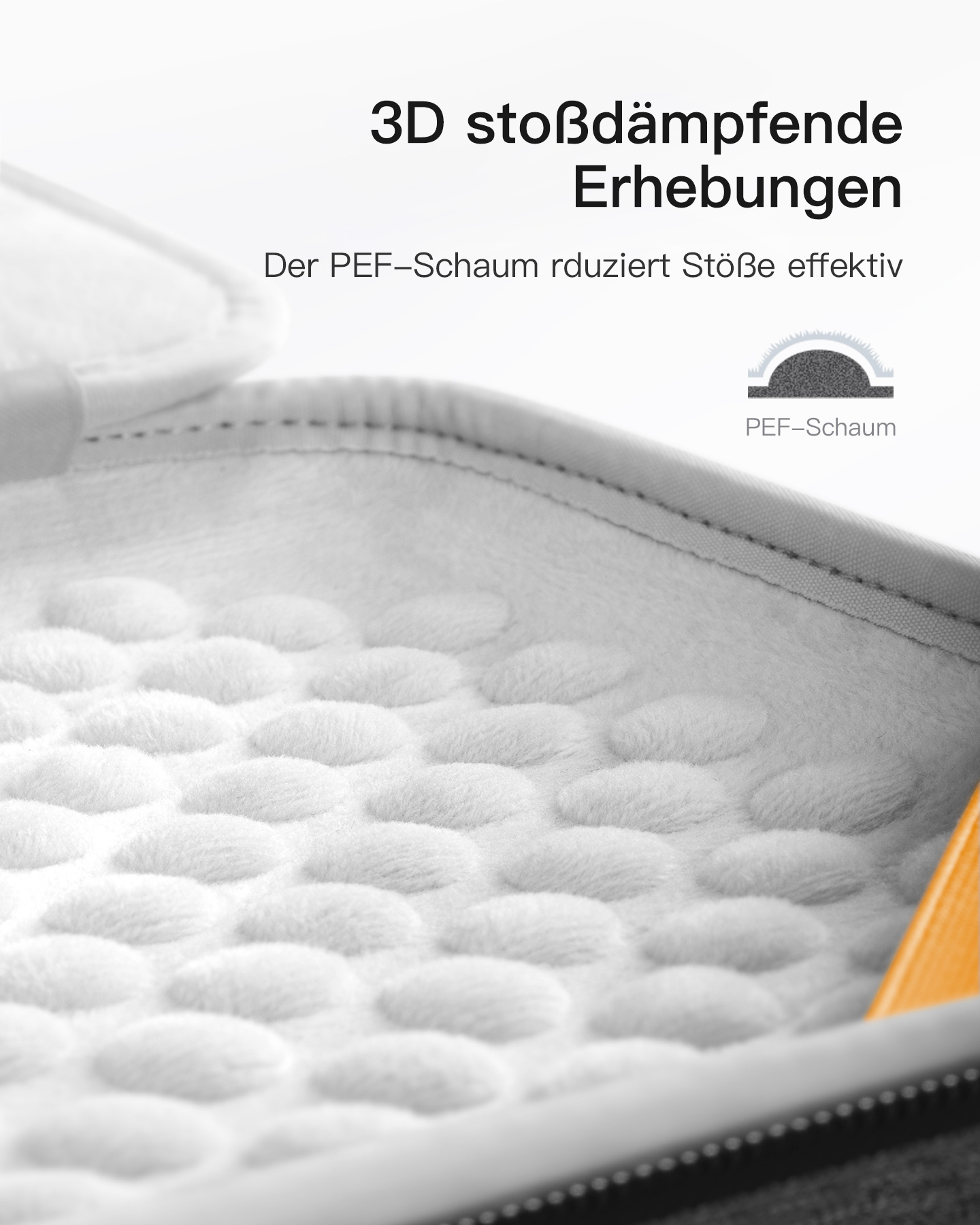 Nahaufnahme von weißem, strukturiertem Schaumstoff in einem grauen Gehäuse.