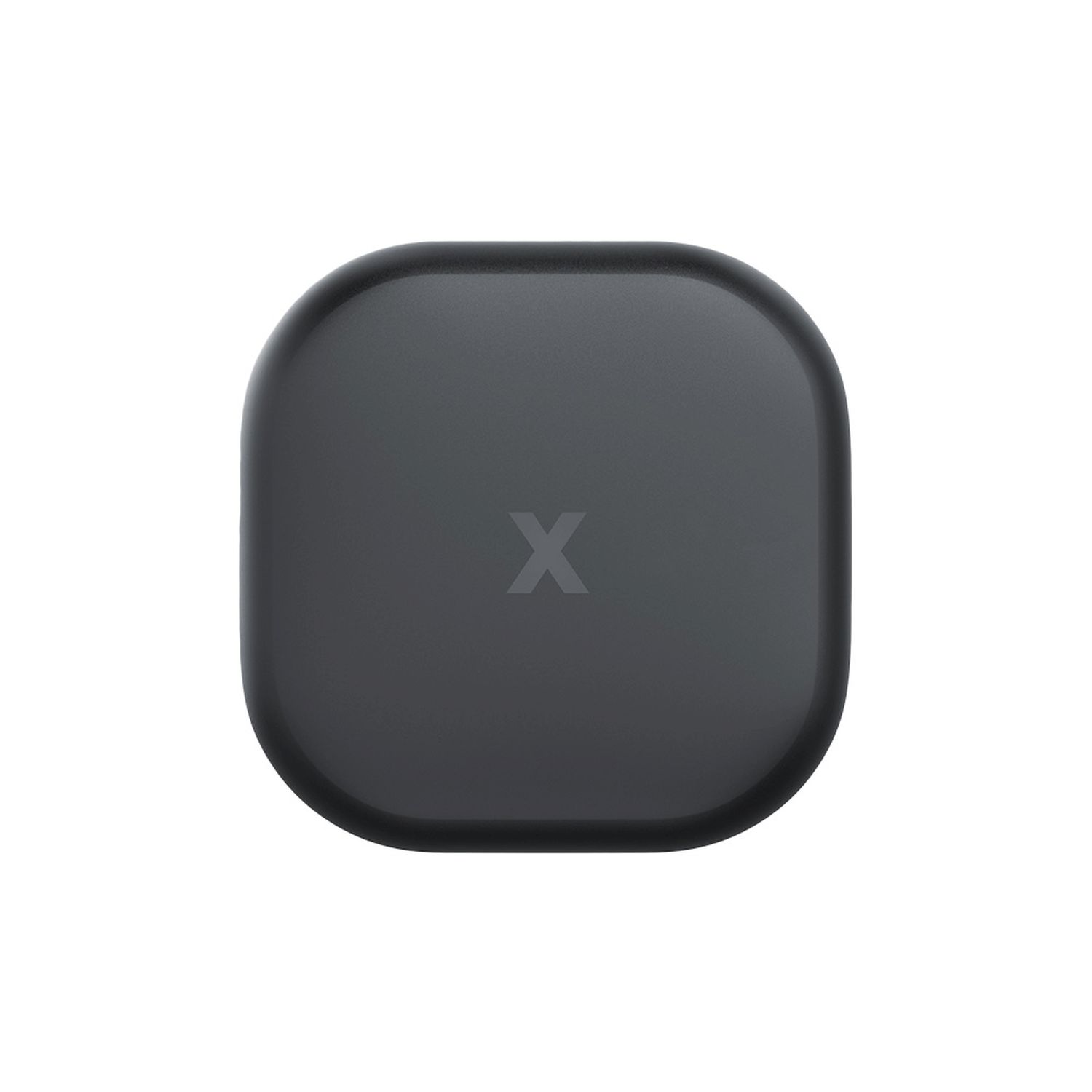 Schwarzes quadratisches Gerät mit einem weißen 'X' oben.