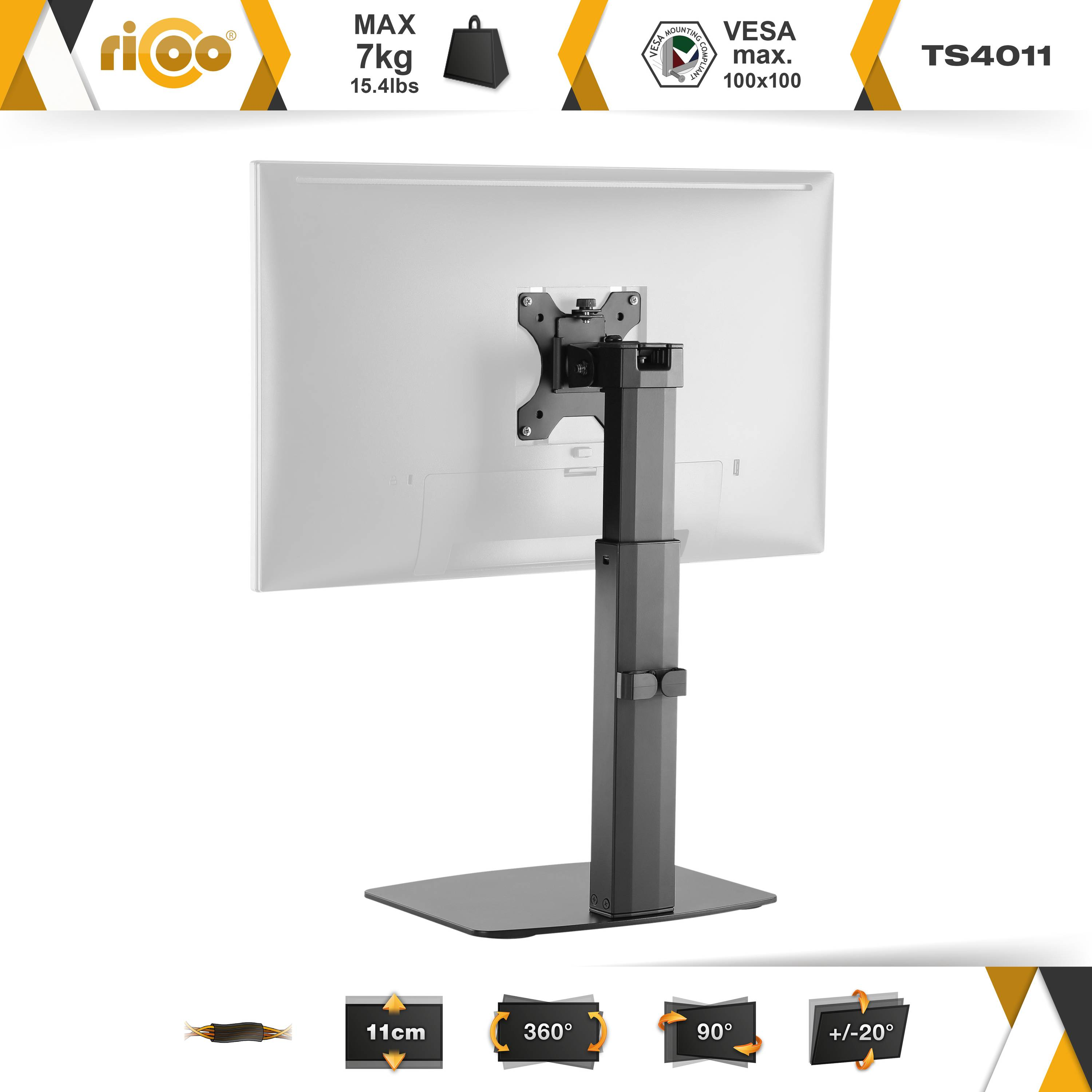 Monitor schwarz TS4011 Tischhalterung, RICOO
