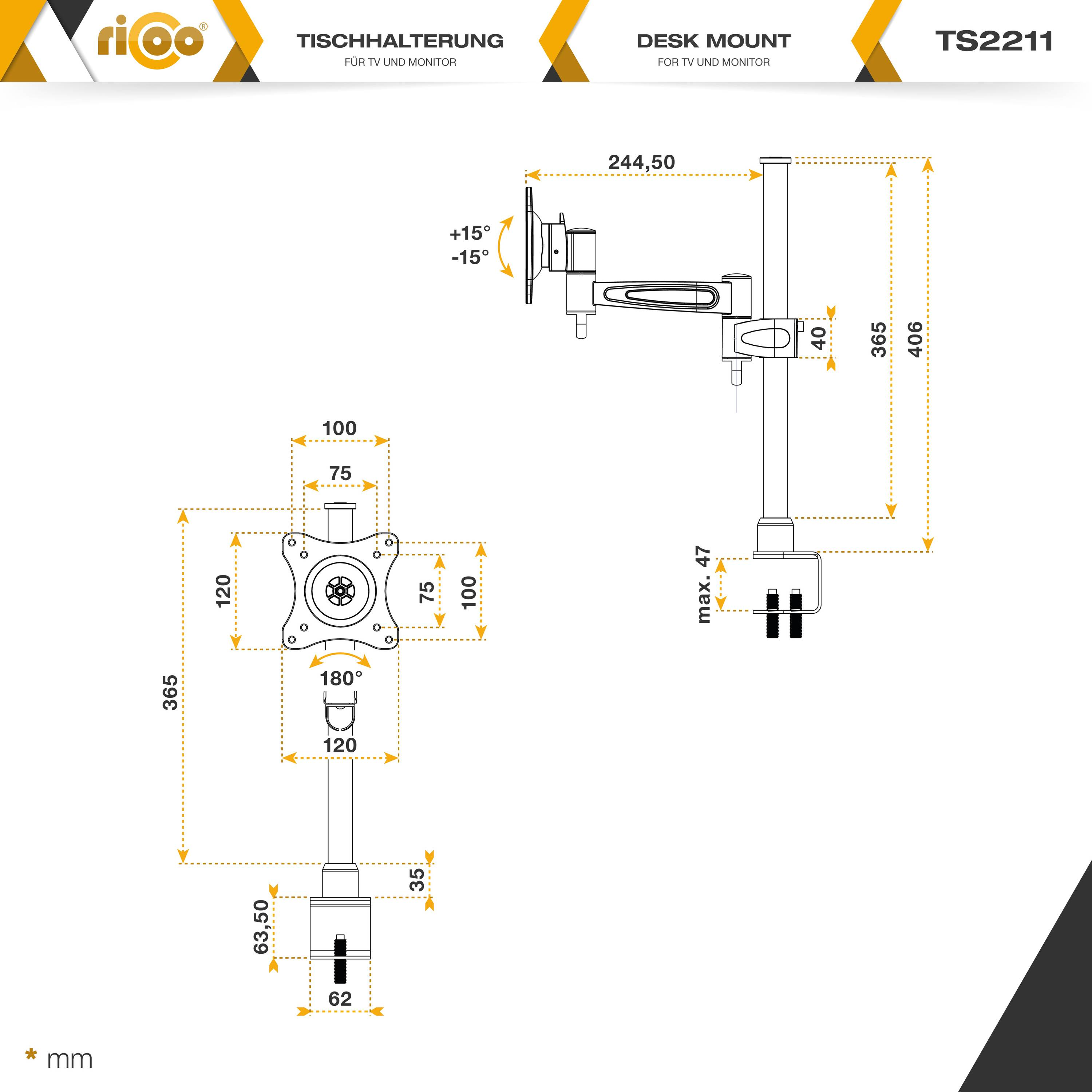 RICOO TS2211 Monitor Tischhalterung, silber