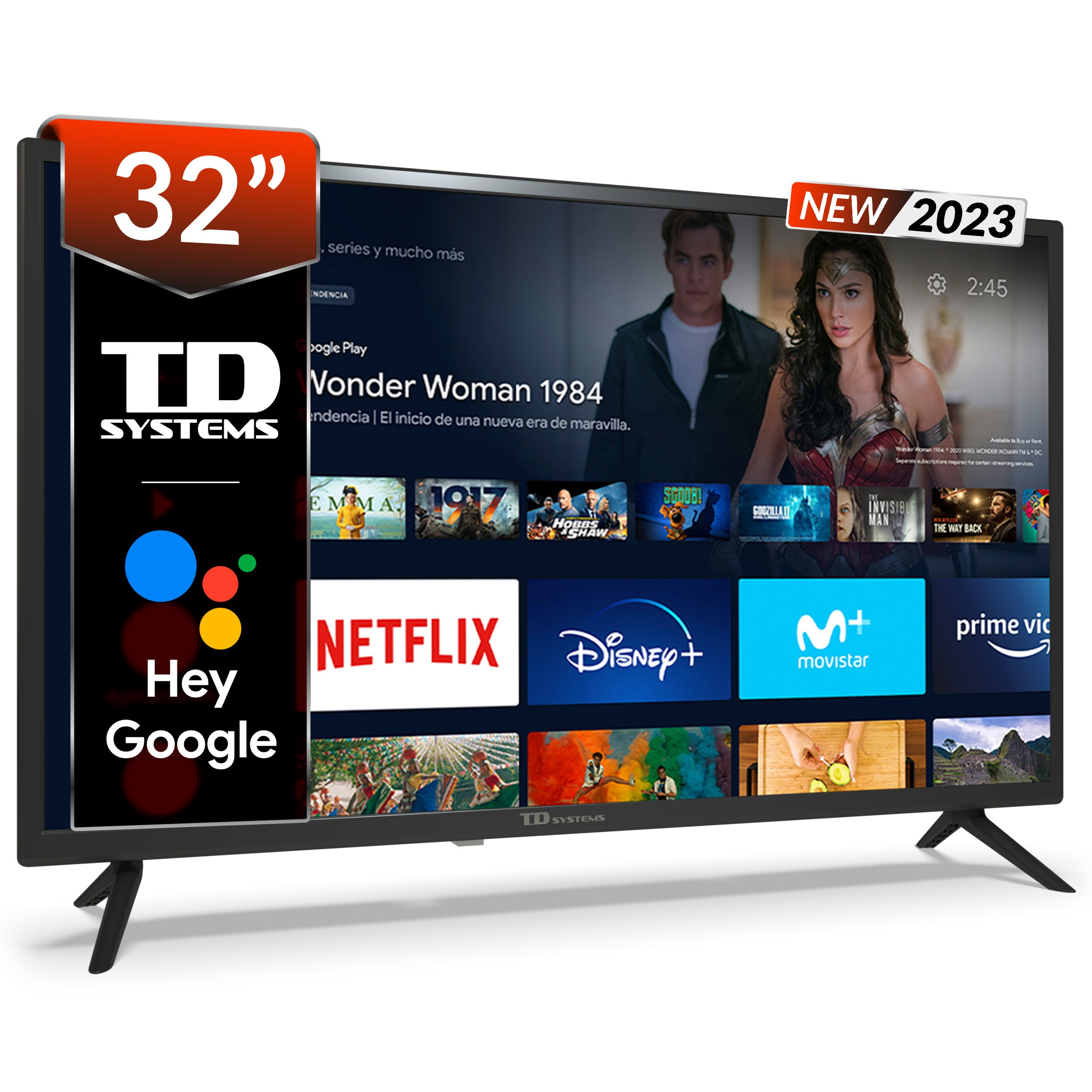 TV LED 32" - M32C14GLE Hey Google TD SYSTEMS, HD, Arm Cortex A55x4, Smart TV, DVB-T2 (H.265)Sí, Negro