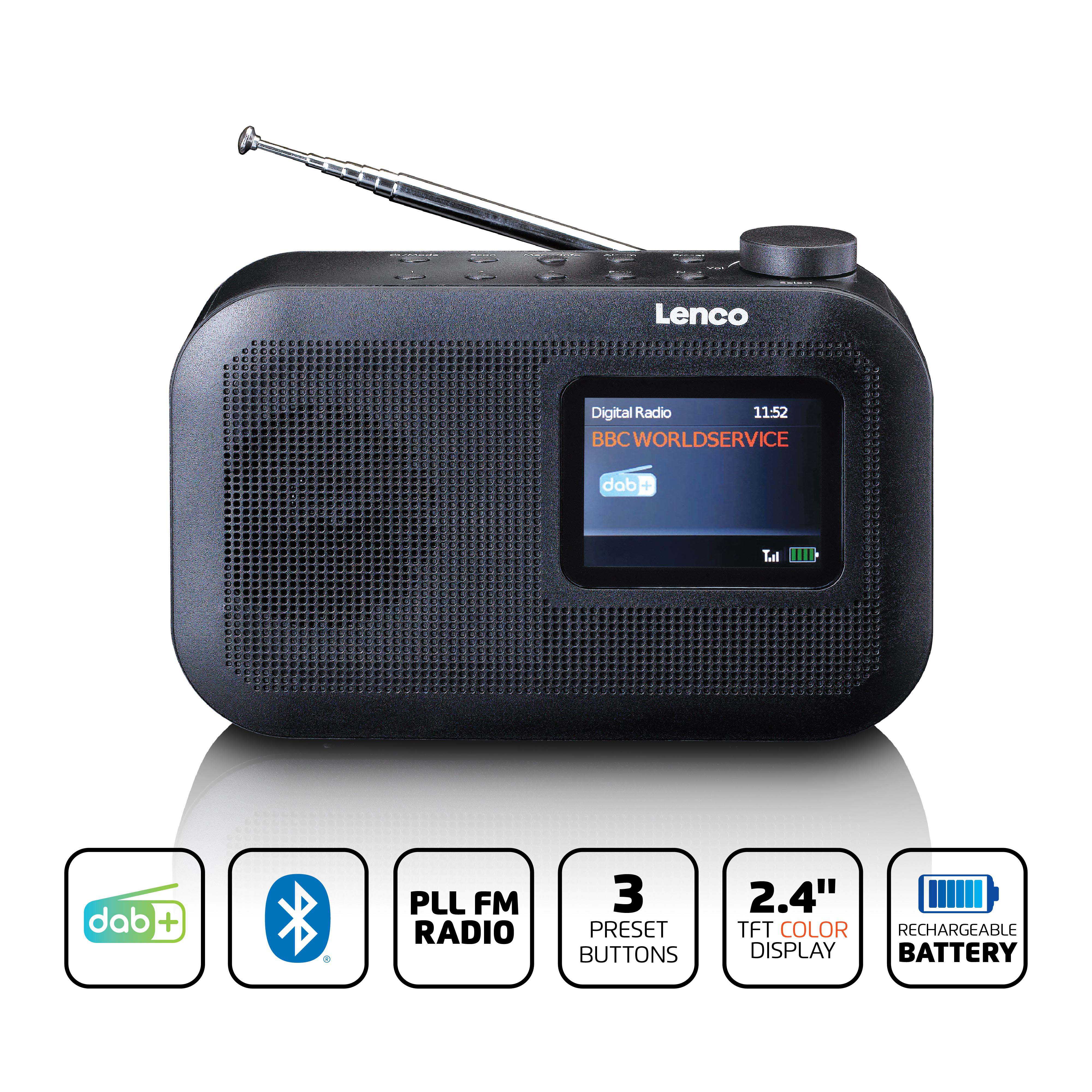LENCO PDR-026BK FM, Radio, DAB, Schwarz Bluetooth