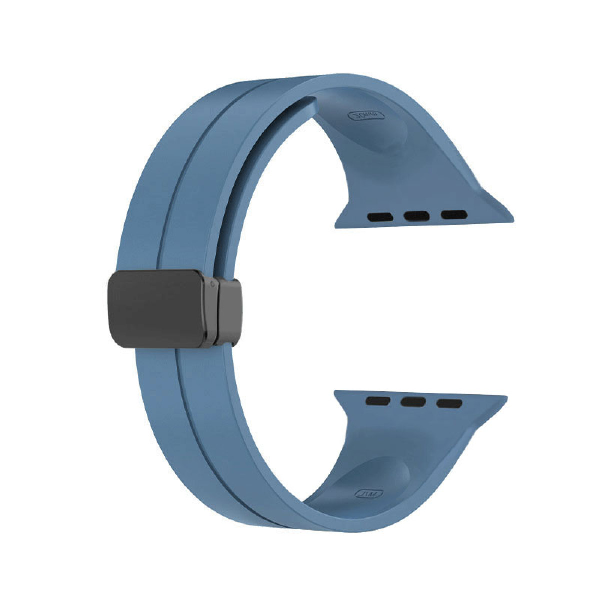 Ein blaues Uhrenarmband mit einem schwarzen Verschluss.