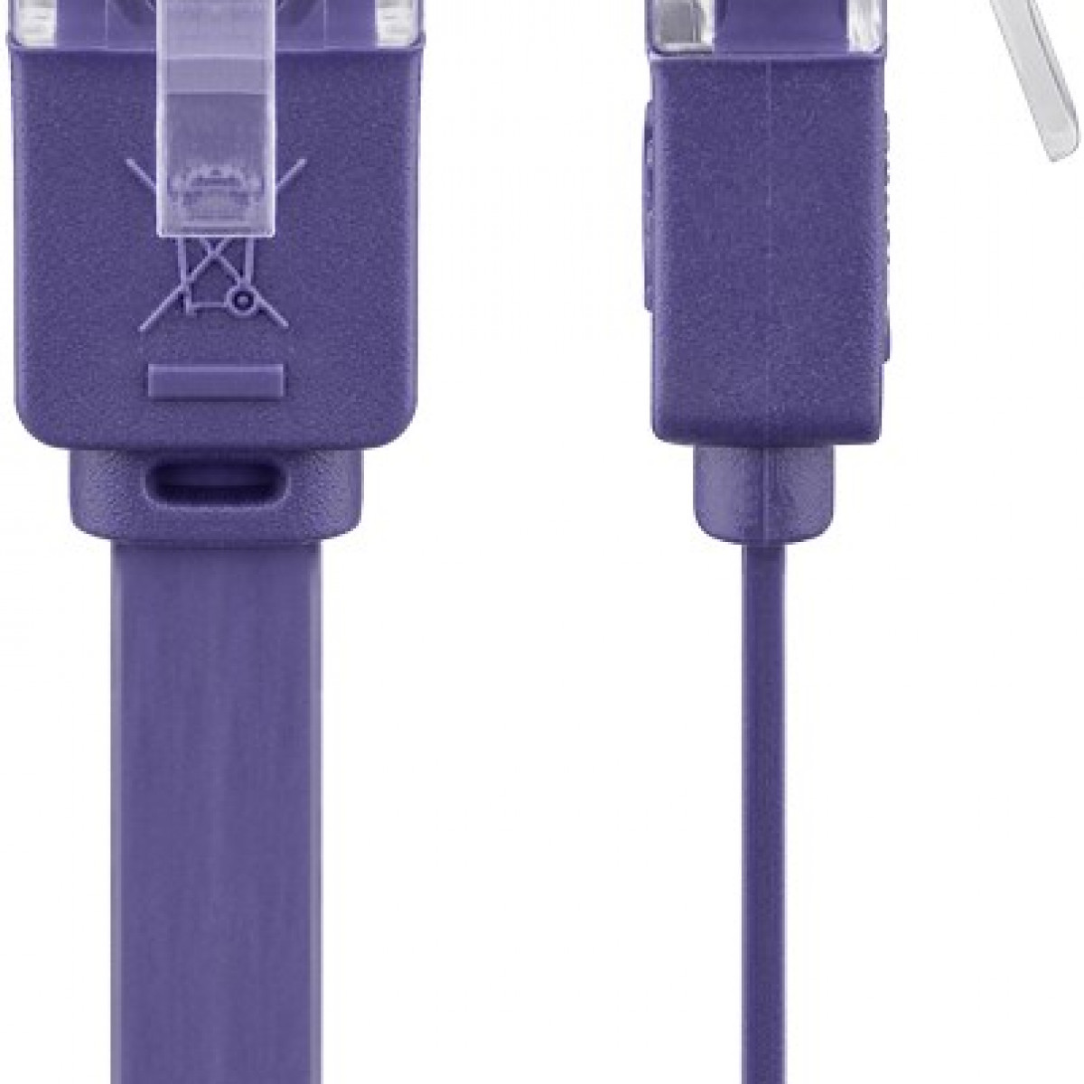 Paarse Ethernet-kabel met connectoren aan beide uiteinden. Close-up weergave.