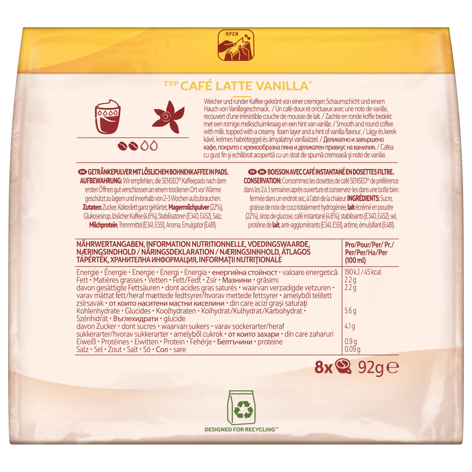 (Senseo Soft- Pad-Maschine) Getränke Vanilla Latte 80 Café Kaffeepads Typ SENSEO