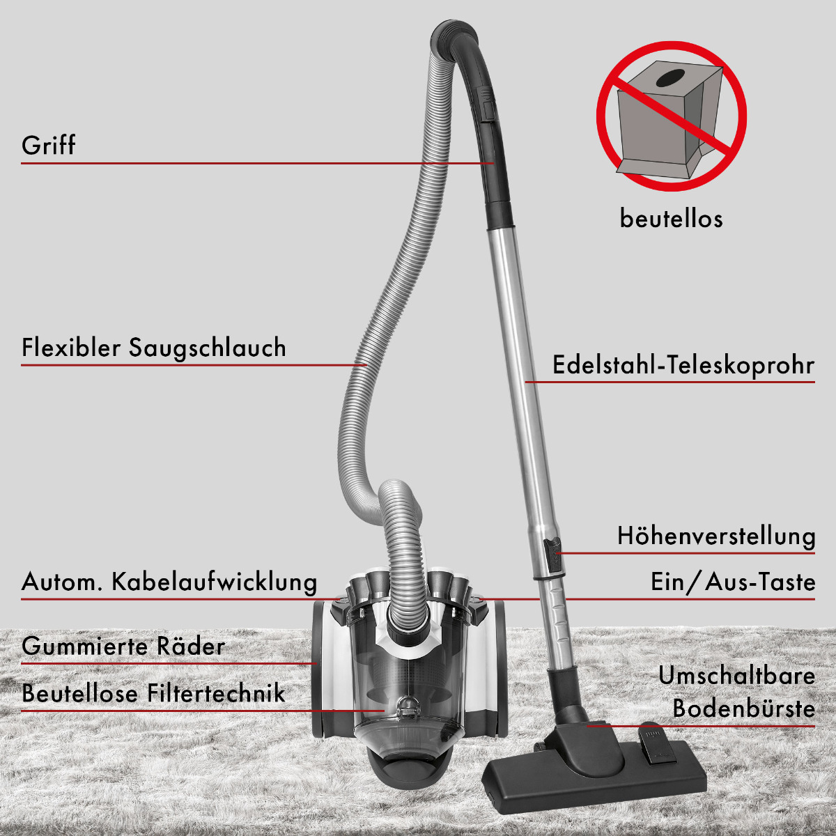 PROFICARE PC-BS 3110 Bodenstaubsauger, maximale Leistung: Watt, Weiß) 700