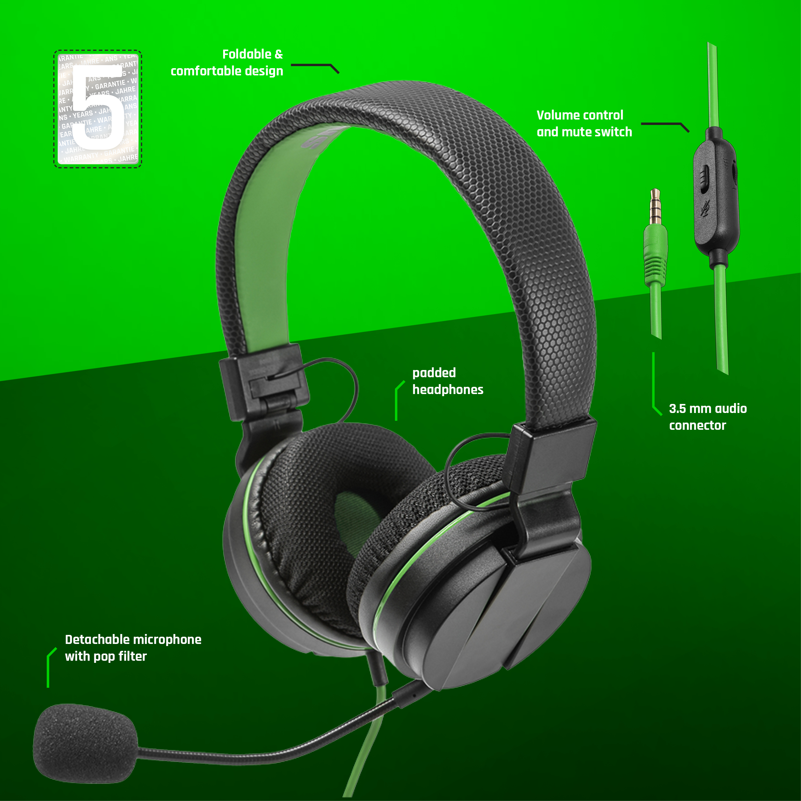 On-ear HEAD:SET Headset SNAKEBYTE X, Schwarz