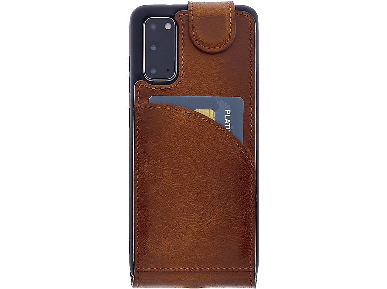 BURKLEY Flip-Case Handytasche aus Leder, Flip Cover, Samsung, Galaxy S20+, Sattelbraun