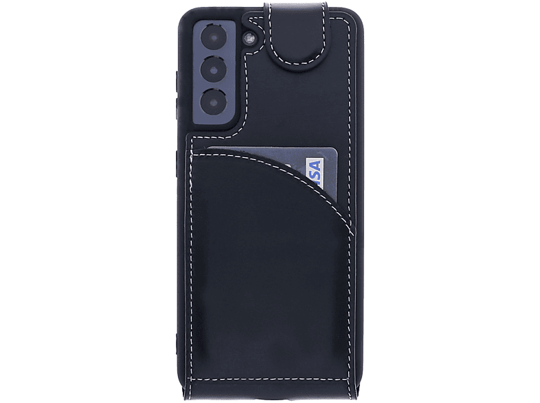 BURKLEY Flip-Case Handytasche aus Leder, Flip Cover, Samsung, Galaxy S21, Schwarz