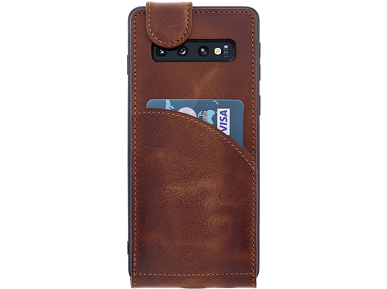 BURKLEY Flip-Case Handytasche aus Leder, Flip Cover, Samsung, Galaxy S10, Sattelbraun